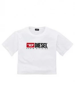 image of Diesel Girls Short Sleeve Boxy Cropped T-Shirt - White