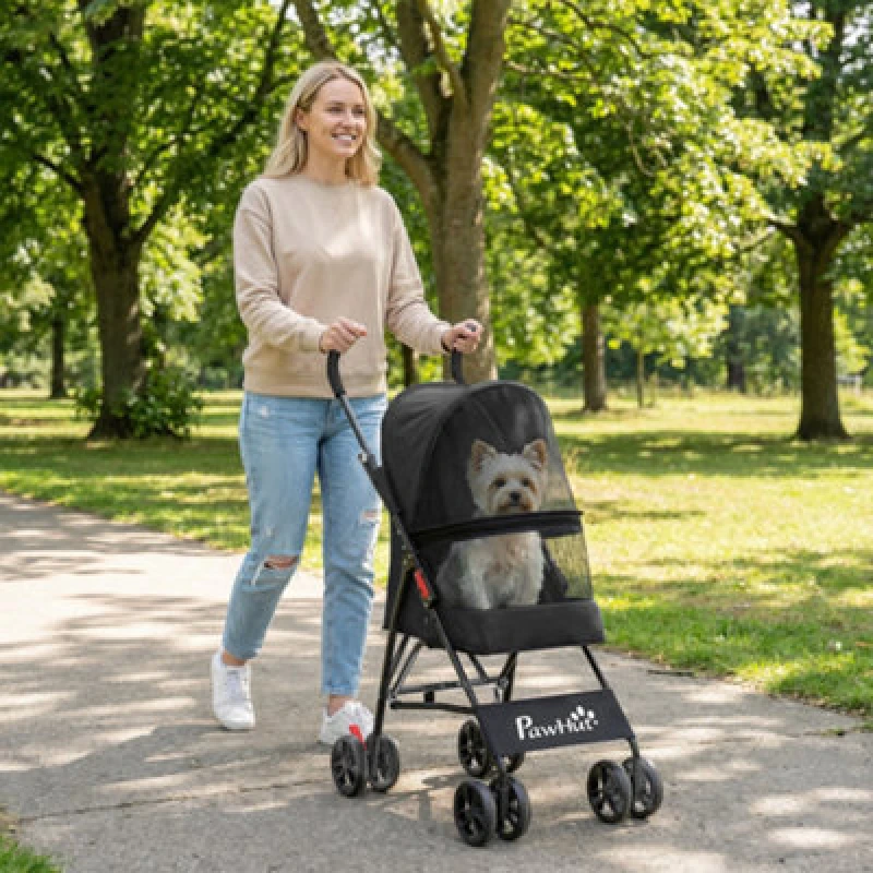 Image of Pawhut Foldable Dog Stroller With Mesh Windows For Mini Dogs, Black