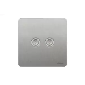 Image of Schneider USFP Twin Coaxial Socket White Insert Stainless Steel - GU7420WSS
