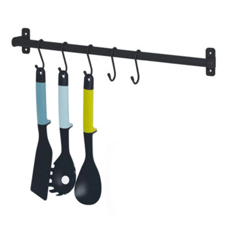 Image of LIVIVO 5 Hook Pots and Pans Hanging Rail Rack - Wall Mounted Pot Hangers Black