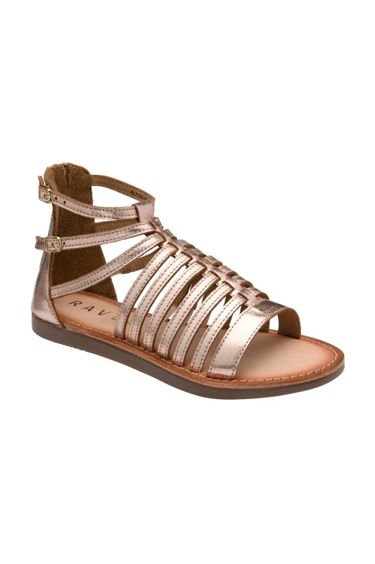 Image of Ravel Womens Rose Gold Leather 'Etton' Flat Strappy Sandals Size: 5 Rose Gold Female 5