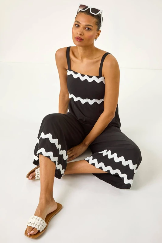Image of Roman Womens Ric Rac Strap Detail Jumpsuit in Black Size: 16 Black Female 16