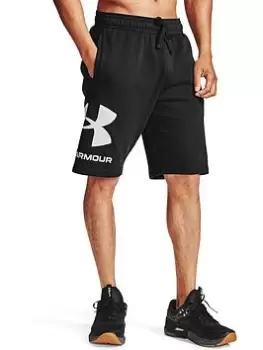 Image of Under Armour Rival Fleece Big Logo Shorts (Plus Size) - Black/White, Size 2XL, Men