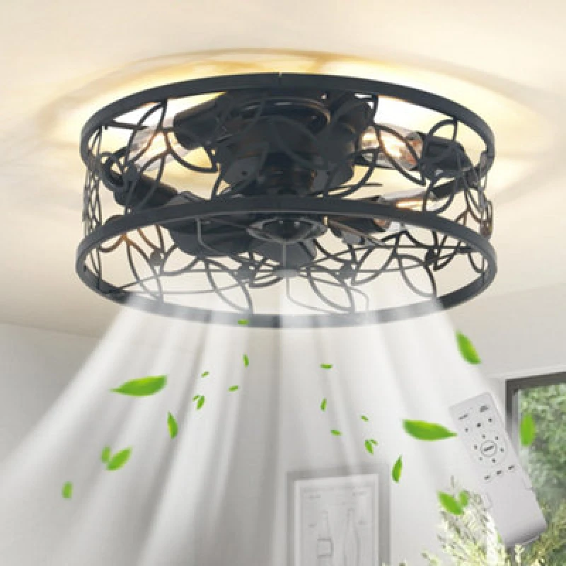 Image of Garwarm 46Cm Farmhouse Caged Ceiling Fan With Light Kit And Remote