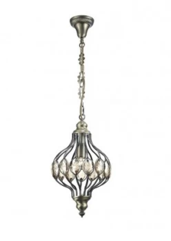 Image of Ceiling Pendant 1 Light E27 Antique Brass, Amber Crystal