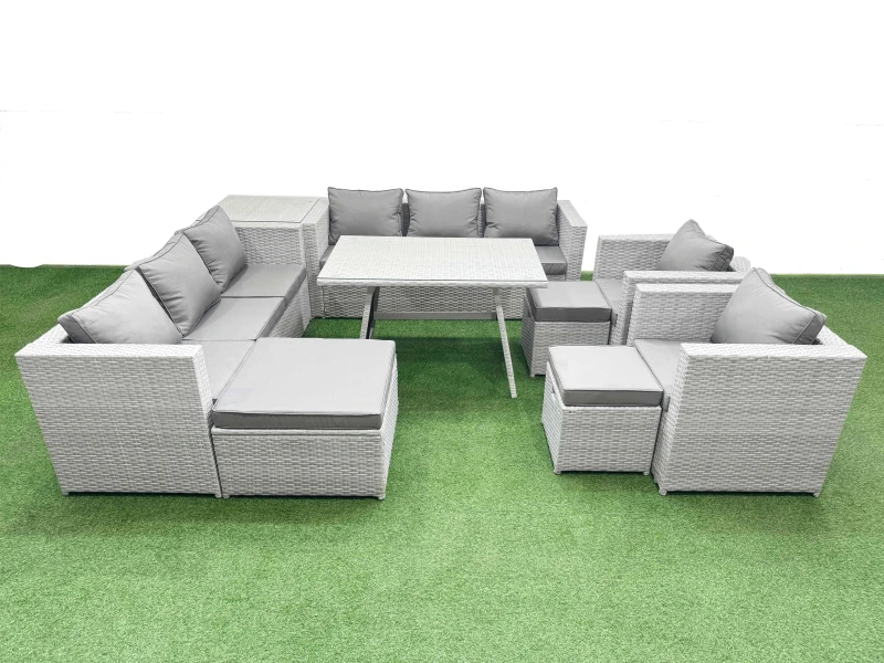 Image of Fimous 11 Seater Garden Furniture Set with 3 Stool Side Table Light Grey Light Grey Unisex