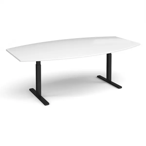 image of Elev8 Touch Radial Boardroom Table with Black Frame and White Top - 2400mm x 800/1300mm