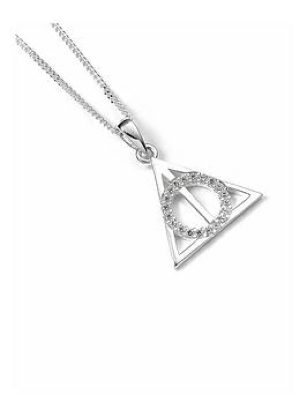 Image of Sterling Silver Deathly Hallows Necklace With Claw Set Crystals