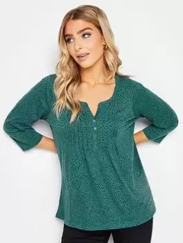 M&Co Green Spot Print Henley Top, Green, Size 26-28, Women