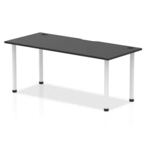 Image of Impulse Black Series 1800 x 800mm Straight Table Black Top with Cable Ports White Leg