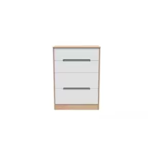 Image of Welcome Furniture Barquero 4 Drawer Deep Chest - White Matt and Bardolino Oak