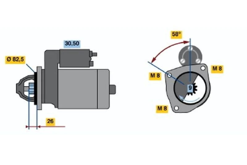 Image of Bosch 0 986 017 020 Starter motor 2,2kW, 12V, Number of Teeth: 9 Starter (2)