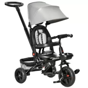 Image of Homcom 4 In 1 Baby Tricycle W/ Push Handle Brake Clutch Footrest Handrail Belt Grey