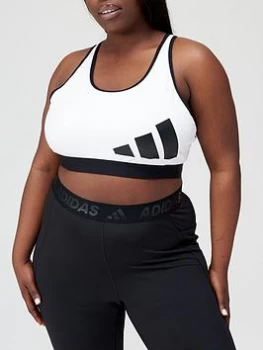 Image of adidas Believe This 3 Bar Logo Bra - Plus Size - Medium Support - White/Black, Size 1X, Women