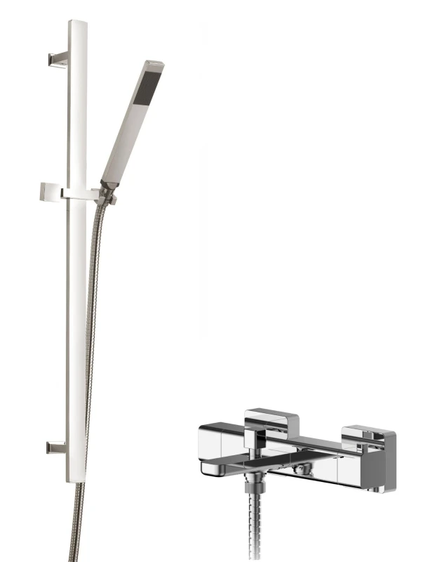 Image of Balterley Wall Mount Thermostatic Bath Shower Mixer Tap Slide Rail Kit Chrome Silver unisex