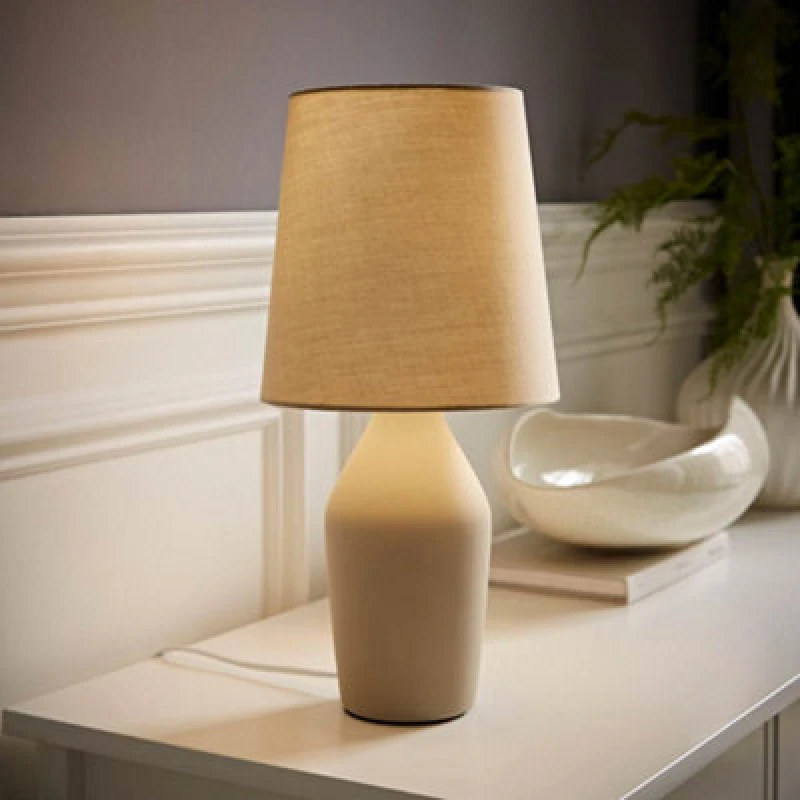Image of ValueLights Arlo Compact Ceramic Table Lamp with Fabric Shade Brown
