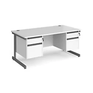 image of Dams International Straight Desk with White MFC Top and Graphite Frame Cantilever Legs and 2 x 2 Lockable Drawer Pedestals Contract 25 1600 x 800 x 72