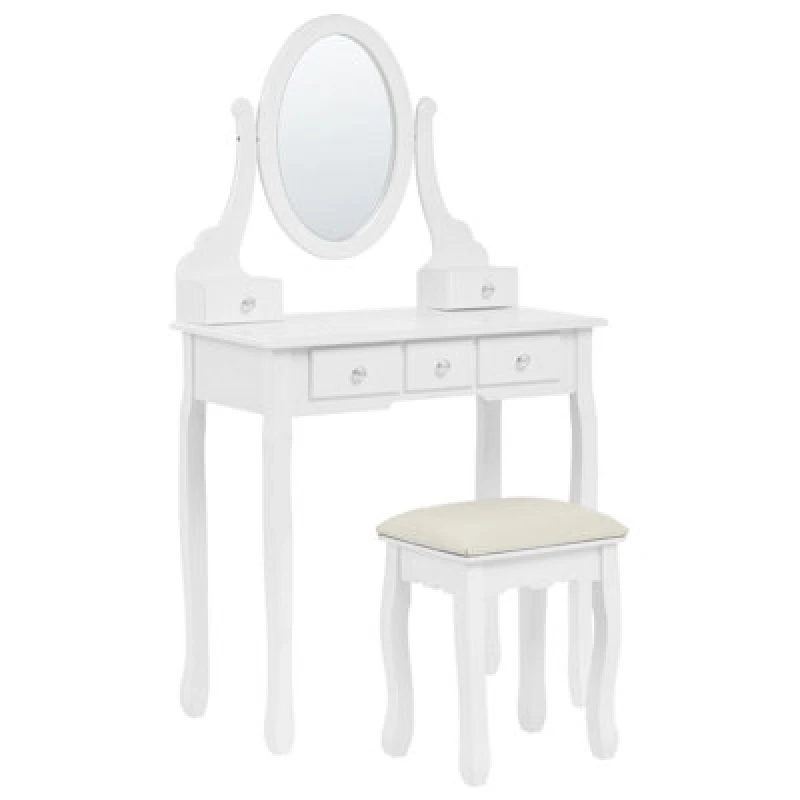 Image of Beliani Dressing Table With Mirror And Stool Galaxie White