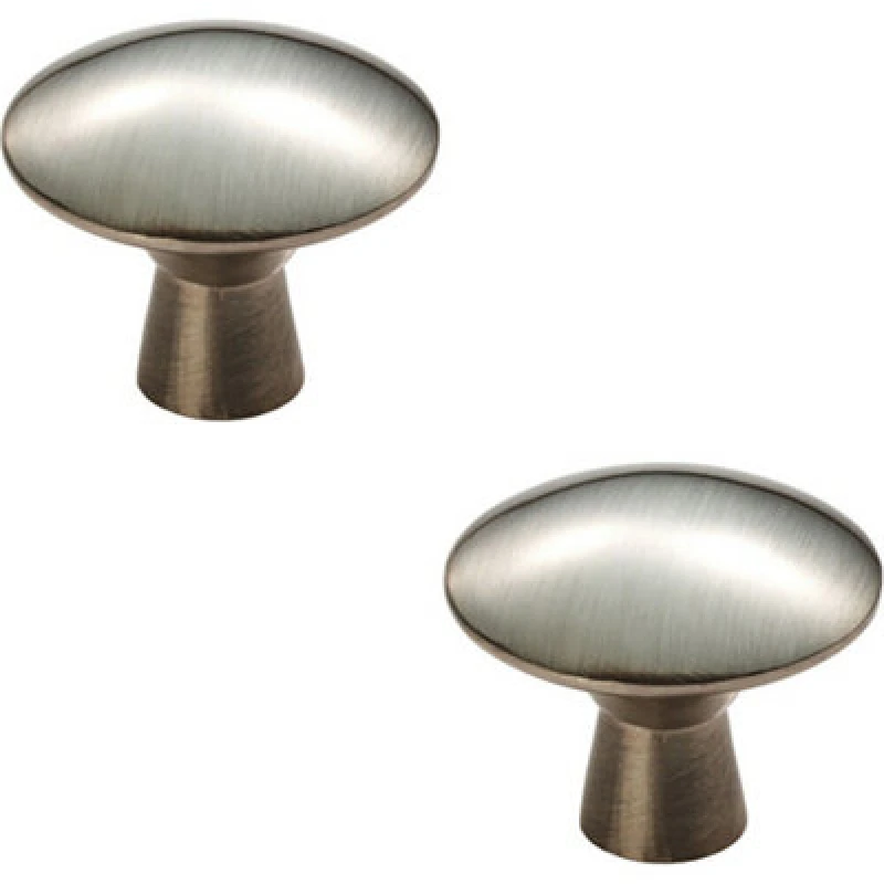 Image of Loops 2x Disc Shaped Cabinet Door Knob on Tapered Stem 27mm Dia Satin Nickel Metallics unisex