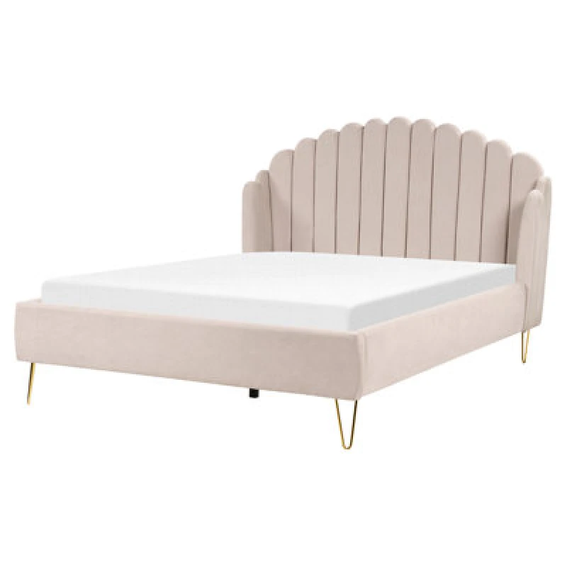 Image of Beliani Bed Fabric Ambillou 160 X 200 Cm (Eu King Size) Light Beige