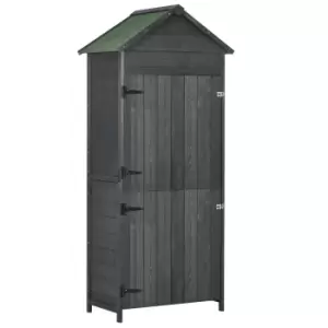 image of Outsunny Garden Shed 4-Tier Wooden Garden Outdoor Shed 3 Shelves Utility Gardener Cabinet Lockable 2 Doors - Grey