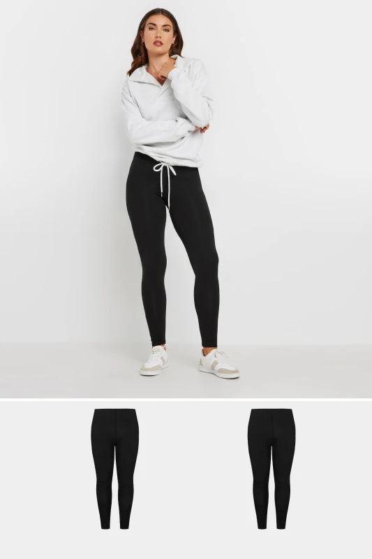 Image of Long Tall Sally Womens Tall 2 Pack Cotton Leggings in Black Size: 10XL Black Female 10XL
