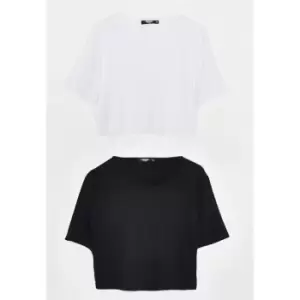 image of Missguided Plus Size Short Sleeve Crop Top 2 Pack - Black