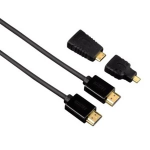 Hama High Speed HDMI Cable with Ethernet, 1.50 m + 2 HDMI adapters