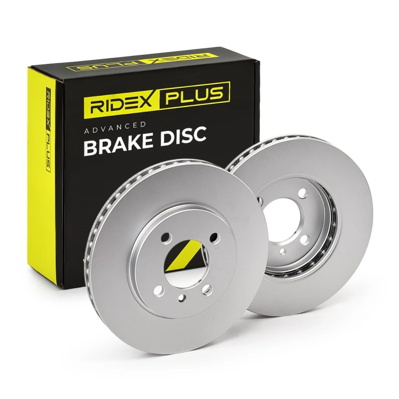 Image of RIDEX PLUS 82B0285P Brake disc Front Axle, Vented, Grey Cast Iron, Coated, High-carbon, without bolts/screws Grey Cast Iron Brake Disc (82)