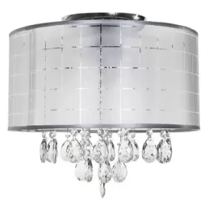 Italux Kiki - Modern Flush Ceiling Light Chrome, White 3 Light with White, Crystals Shade, E14