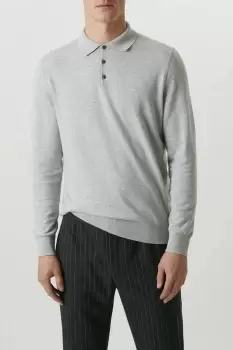 Image of Mens Cotton Rich Light Grey Knitted Polo Shirt