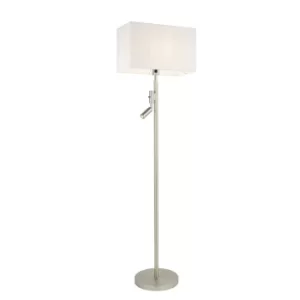 Image of Owen Rectangular Floor Lamp With Reading Light Matt Nickel Plate, Vintage White Fabric Shade