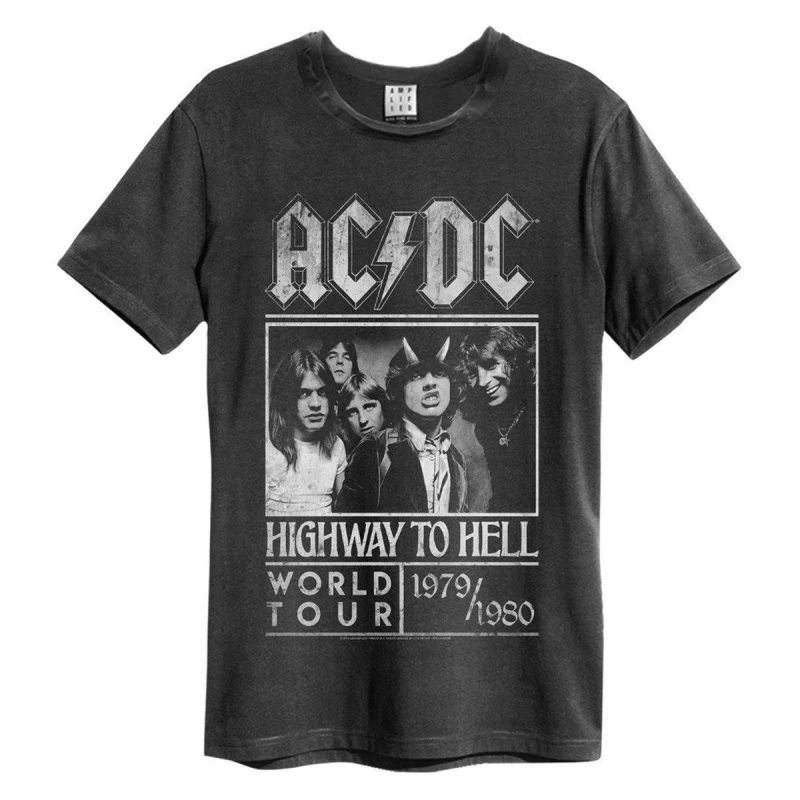 Image of Amplified Amplified Men Highway To Hell Poster AC DC T-Shirt in Charcoal Size: Small Charcoal S Male 5063470154722