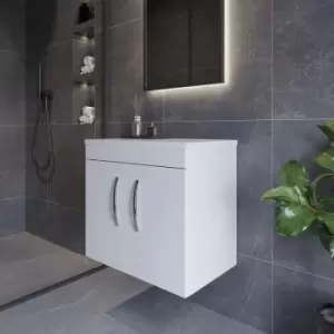 Image of Nuie - Athena Wall Hung 2-Door Vanity Unit with Sparkling White Worktop 600mm Wide - Gloss White