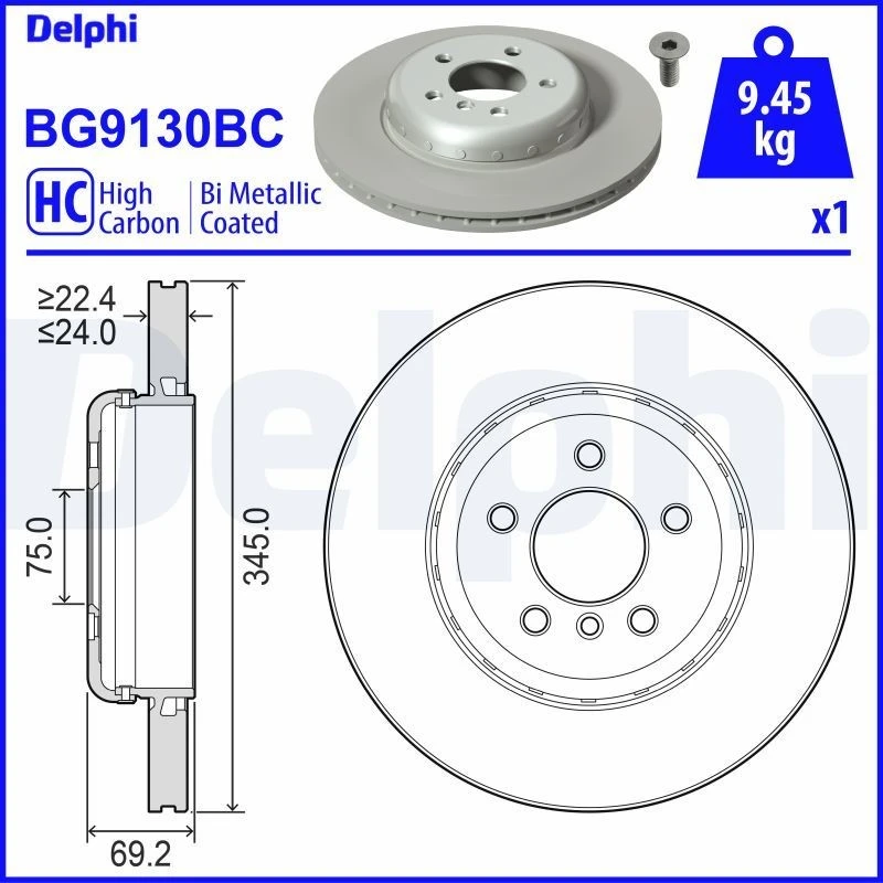 Image of DELPHI Brake disc DELPHI BG9130BC