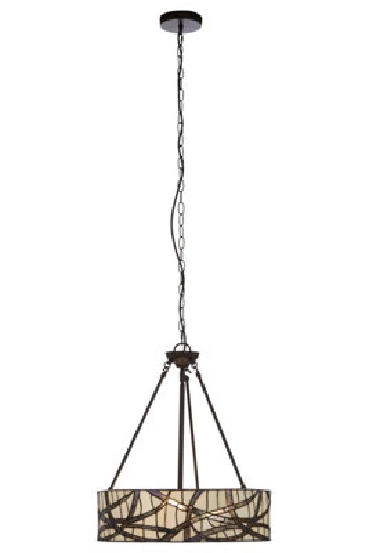 Image of Orsina Tiffany Style Branch Pendant Light, Hand Rolled Art Glass Ceiling Fixture, Bronze Iron Frame Hanging Light