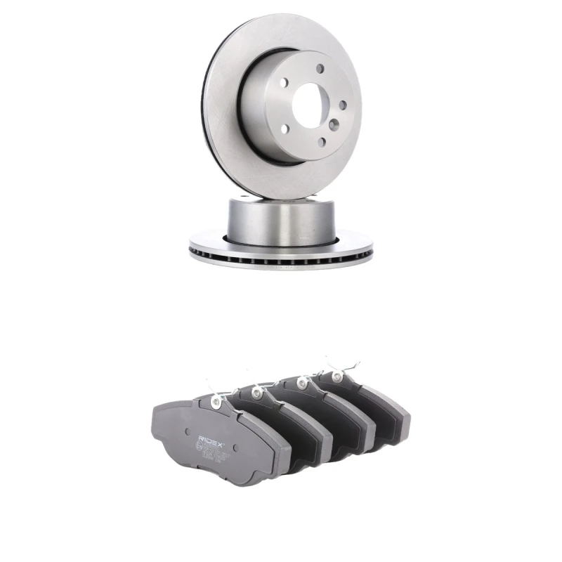 Image of RIDEX 3405B2936 Brake disc and pads set Front Axle, Brake Disc Type: internally vented, excl. wear warning contact Brake Set,disc brakes (3405)