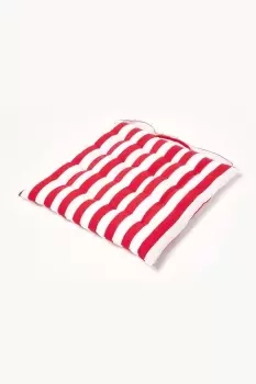 image of Red Stripe Seat Pad with Button Straps 100% Cotton