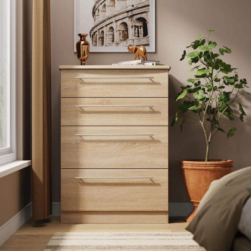 Image of Welcome Furniture Ready Assembled Sherwood 4 Drawer Deep Chest In Bardolino Oak SHE050BO