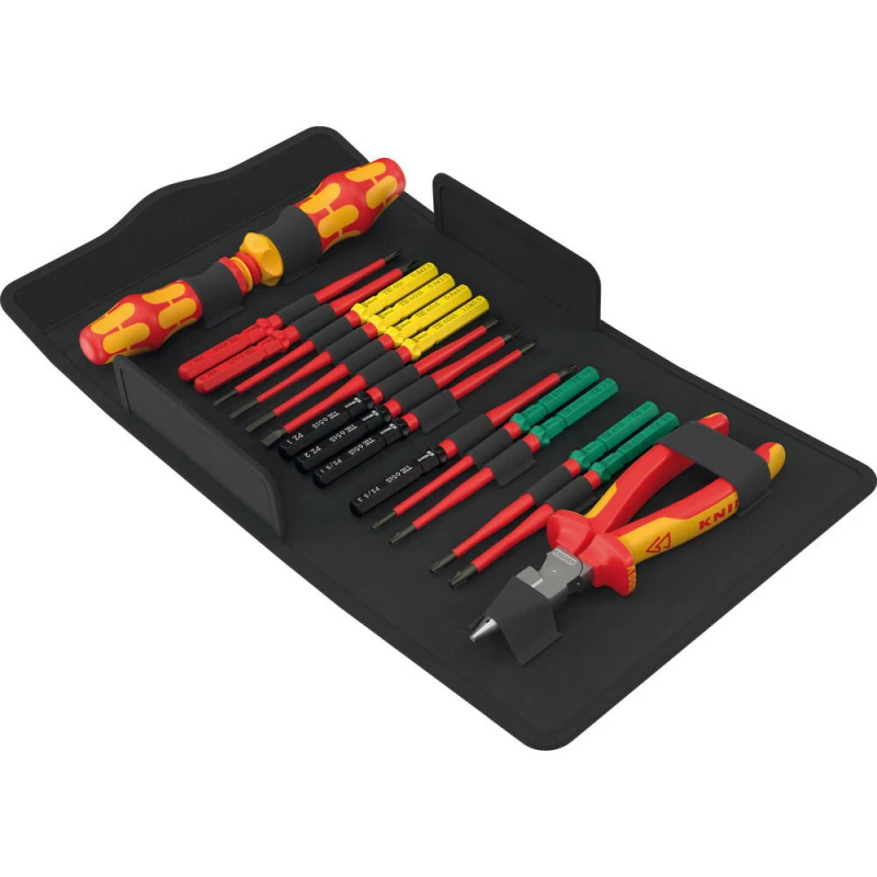 Image of Wera Kraftform Kompakt 17 Piece VDE Insulated Extra Slim Tool Finder Screwdriver and Pliers Set 5006610001