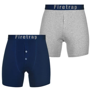 image of Firetrap 2 Pack Boxers - Sea/Grey Marl