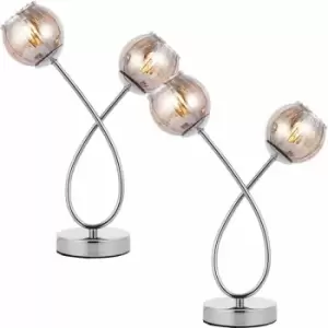 image of 2 pack Touch On/Off Table Lamp Chrome & Smoke Mirror Glass Pretty Bedside Light