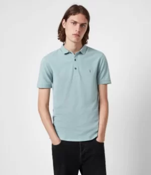 Image of AllSaints Mens Reform Short Sleeve Polo Shirt, Moon Blue, Size: L