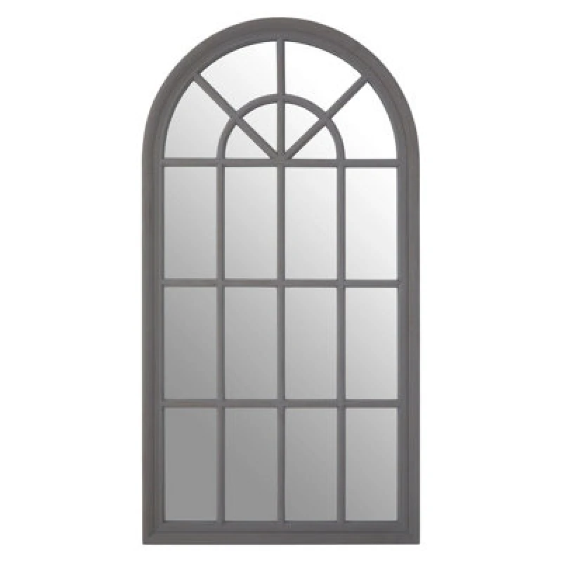 Image of Premier Housewares Vintage Flat Wood Curved Grey Wall Mirror, Curved Full Length Mirror For Livingroom, Slim Mirror For Bedroom Grey