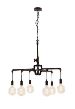 image of AMARCORD Industrial 6 Light Pendant Ceiling Light Rust 71x58cm