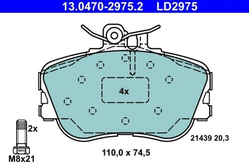 Image of ATE 13.0470-2975.2 Brake pad set excl. wear warning contact, with brake caliper screws Brake Pad Set,disc brake (402)