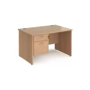 Image of Office Desk Rectangular Desk 1200mm With Pedestal Beech Top And Panel End Leg 800mm Depth Maestro 25 MP12P2B