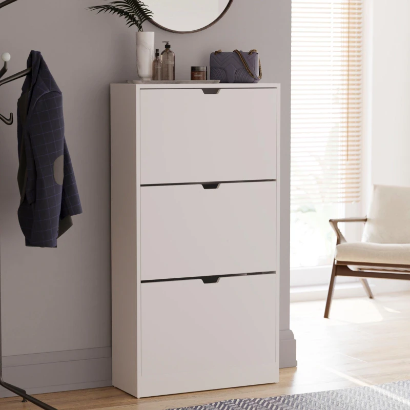 Image of Lassic Vida Designs 3 Drawer Shoe Cabinet (Handless) White unisex 3 Drawer