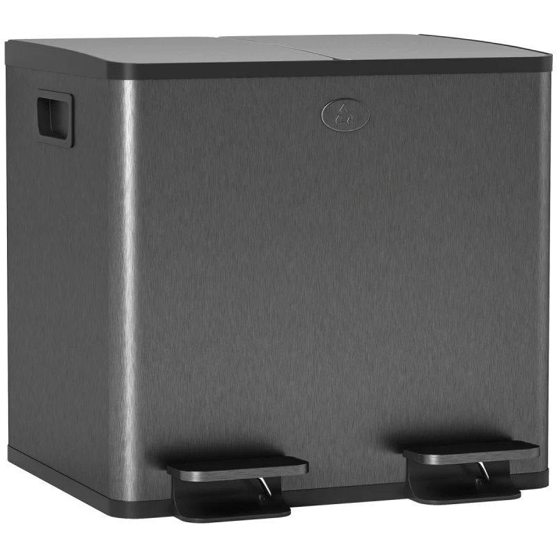 Image of HOMCOM HOMCOM 2 x 15L Dual Kitchen Bin Pedal Bin for Recycling and Waste, Black Size: Small Black Small Unisex 5063603055865