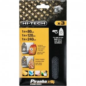 Image of Black and Decker Piranha Hi Tech Quick Fit Multi Sander Delta Sanding Sheets 120g Pack of 3